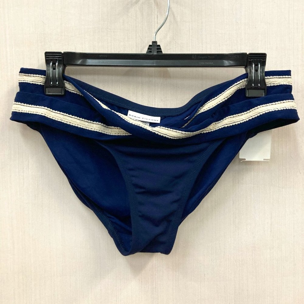 NWT Robin Piccone Navy & Cream Bikini Bottoms LG